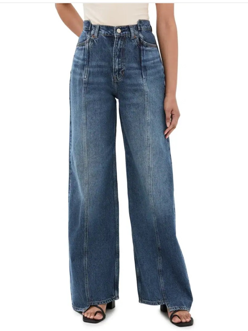 Reformation Cary Wide-Leg High-Rise Jeans in Medium Blue Wash